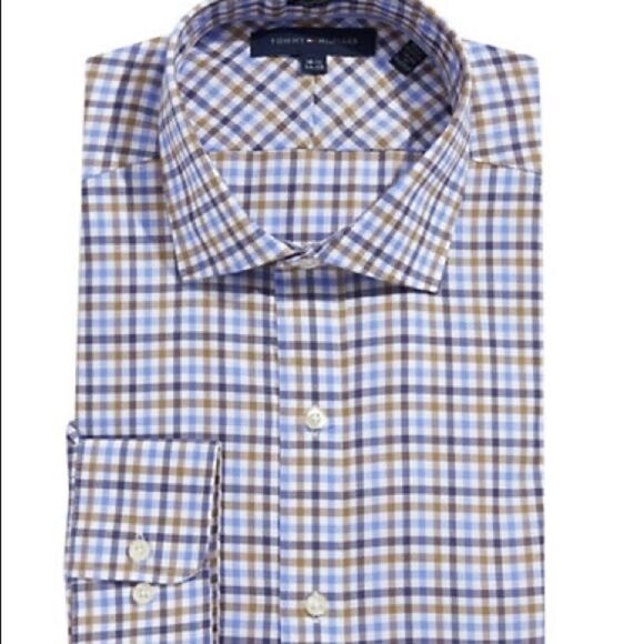 Tommy Hilfiger Checkered Pima Cotton Dress Shirt-BEIGE-15.5-34/35 - Picture 1 of 3